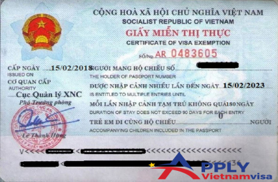 Vietnam visa exemption certificate at Vietnam Embassy